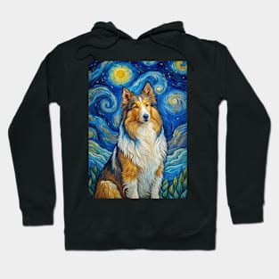 Shetland Sheepdog Dog Breed Painting in a Van Gogh Starry Night Art Style Hoodie